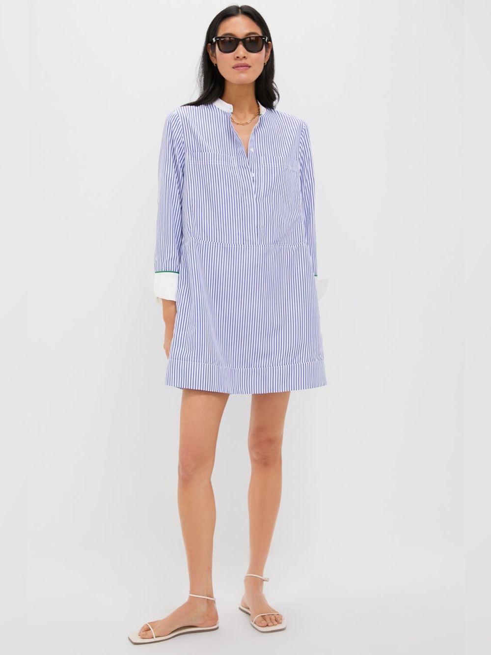 Tuckernuck Pomander Place Blue and White Striped Rohan Mini Shirt Dress Size M